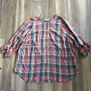 Jane And Delancy 100% Rayon Plaid Button Down 3/4 Sleeved Blouse Size 3x